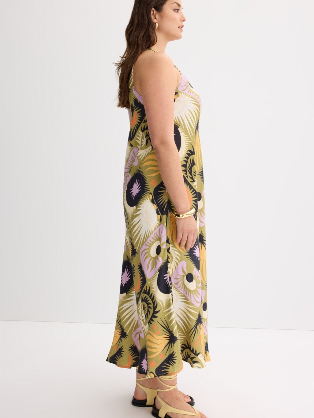 Halter Maxi Dress In Olive Abstract Print — image 3 of 7